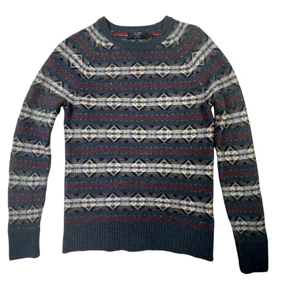 J. Crew Factory Sweaters - J.Crew Womens Fair Isle 100% Lambswool Sweater Blue Size S Crewneck Pullover